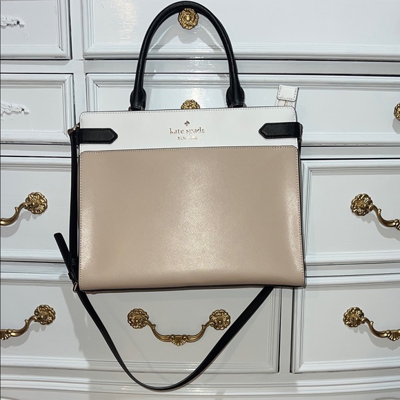 kate spade Handbags - Kate Spade New York Staci Black and Cream Saffiano Leather Bag With Strap
